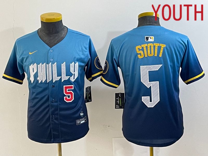 Youth Philadelphia Phillies 5 Stott Blue City Edition Nike 2024 MLB Jersey style 3